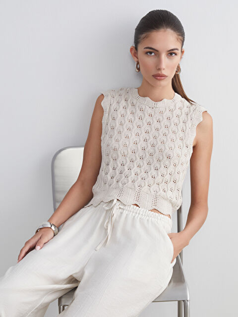 LCWAIKIKI Classic Bisiklet Yaka Ajurlu Kadın Triko Süveter - S5S226Z8-15U