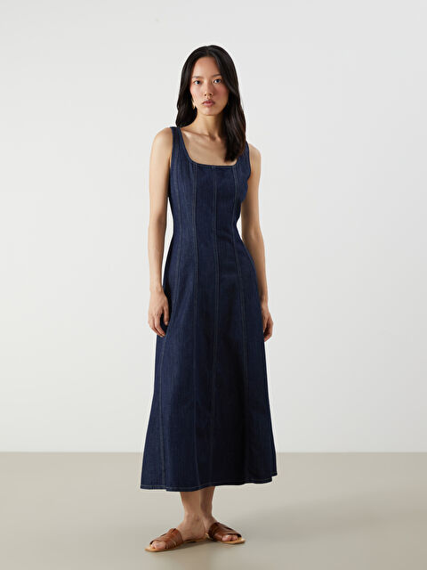 LCW Vision Kare Yaka Mini Jean Elbise - S5S324Z8-309