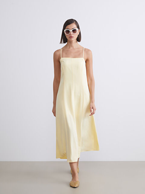 LCW Vision Kare Yaka Keten Karışımlı Elbise - S5S336Z8-FTY