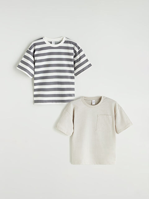 LCW Kids Bisiklet Yaka Çizgili Erkek Çocuk Tişört 2'li - S5S361Z1-G7L