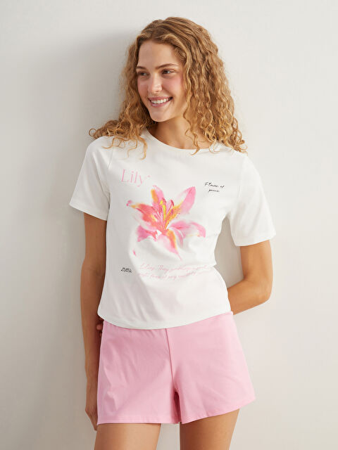 LCW DREAM Bisiklet Yaka Baskılı Kadın Şortlu Pijama Takımı - S5S366Z8-GA5