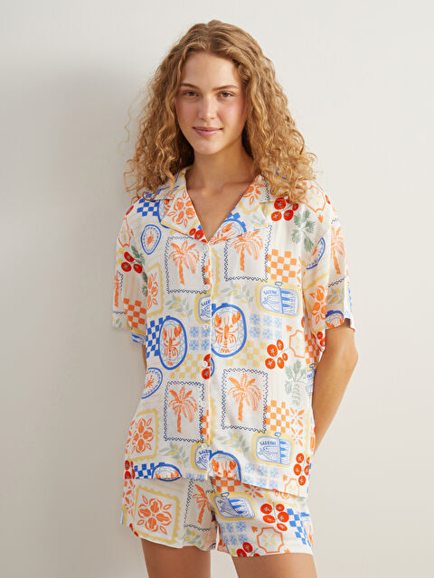 LCW DREAM Gömlek Yaka Desenli Kadın Şortlu Pijama Takımı - S5S387Z8-LRA