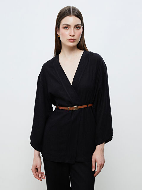 Soulife Şal Yaka Kemerli Kadın Kimono - S5S414Z8-CVL