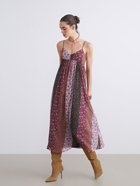 LCW Vision V Yaka Çiçekli Şifon Elbise - S5S438Z8-F9C