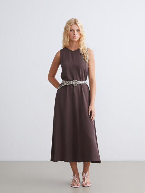 XSIDE Bisiklet Yaka A Kesim Keten Karışımlı Elbise - S5S475Z8-D2N