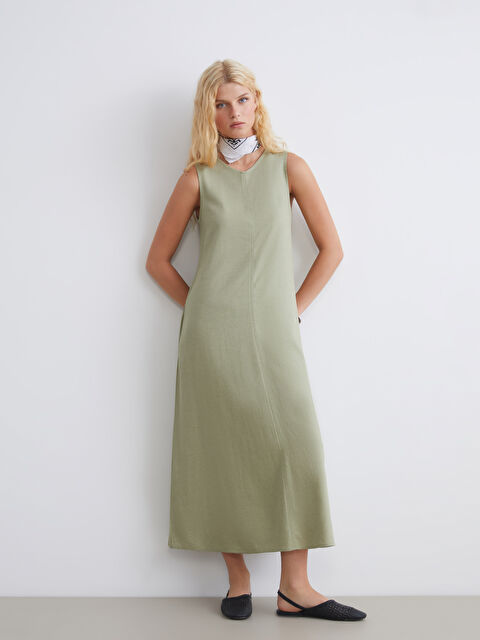 XSIDE Bisiklet Yaka A Kesim Keten Karışımlı Elbise - S5S475Z8-Q9Y