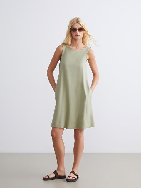 XSIDE U Yaka A Kesim Keten Karışımlı Elbise - S5S476Z8-Q9Y