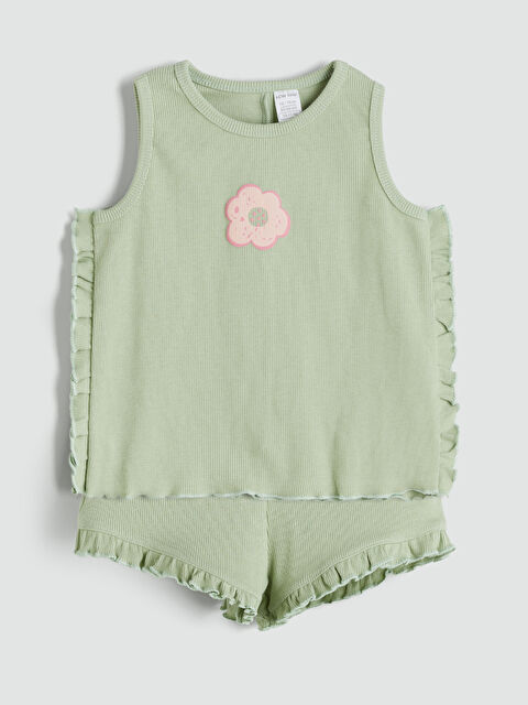 LCW baby Bisiklet Yaka Fırfırlı Kız Bebek Bluz ve Şort 2'li Takım - S5S514Z1-FJY