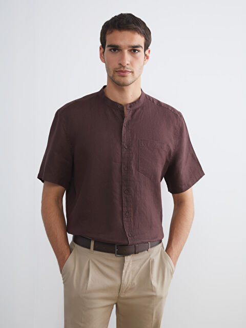 SOUTHBLUE Regular Fit Hakim Yaka Kısa Kollu %100 Keten Erkek Gömlek - S5S528Z8-D7V