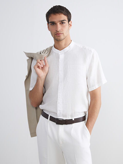 SOUTHBLUE Regular Fit Hakim Yaka Kısa Kollu %100 Keten Erkek Gömlek - S5S528Z8-R9J