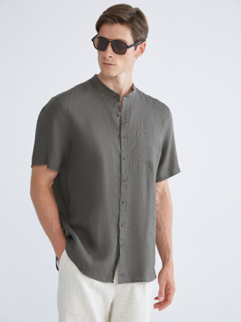 SOUTHBLUE Regular Fit Hakim Yaka Kısa Kollu %100 Keten Erkek Gömlek - S5S528Z8-Z3V