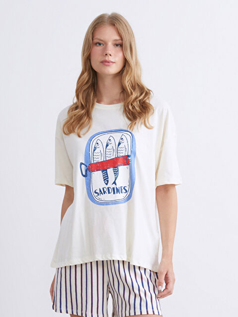 LCW DREAM Bisiklet Yaka Baskılı Kadın Pijama Üstü - S5S536Z8-J1F