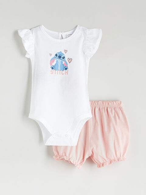 LCW baby Stitch Baskılı Kız Bebek Çıtçıtlı Body ve Şort 2'li - S5S553Z1-R9J