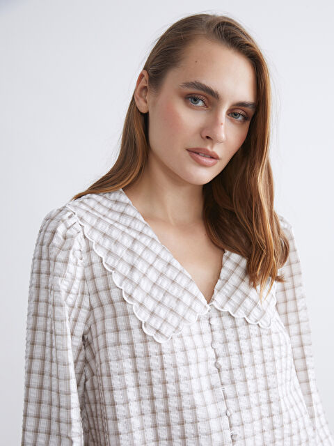 LCWAIKIKI Classic قميص كاروهات بياقة بيتر بان للسيدات - S5S680Z8-LKQ