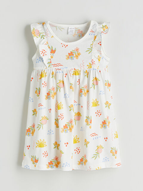 LCW baby Crew Neck Printed Ruffle Detail Baby Girl Dress - S5S698Z1-LRA