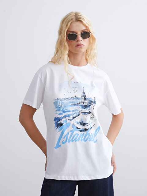 XSIDE Bisiklet Yaka İstanbul Baskılı Kadın Tişört - S5S769Z8-Q6K