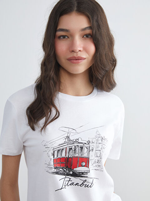 XSIDE Bisiklet Yaka İstanbul Baskılı Kadın Tişört - S5S772Z8-Q6K