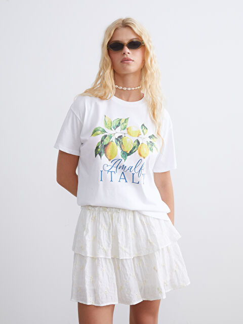 XSIDE Bisiklet Yaka Italy Baskılı Kadın Tişört - S5S775Z8-Q6K