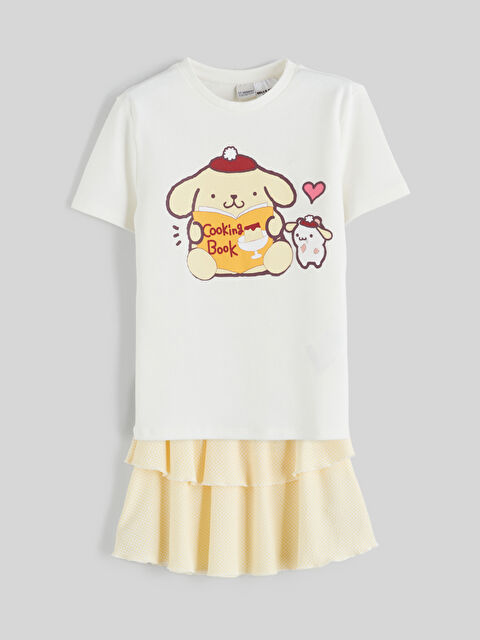 LCW Kids Bisiklet Yaka Pompompurin Baskılı Kız Çocuk Tişört ve Etek - S5S813Z4-R9J