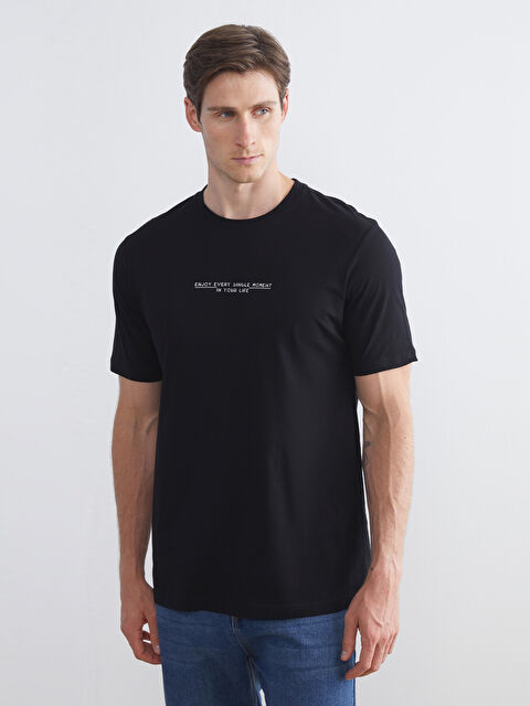 LCWAIKIKI Classic Bisiklet Yaka Baskılı Penye Erkek Tişört - S5S892Z8-CVL