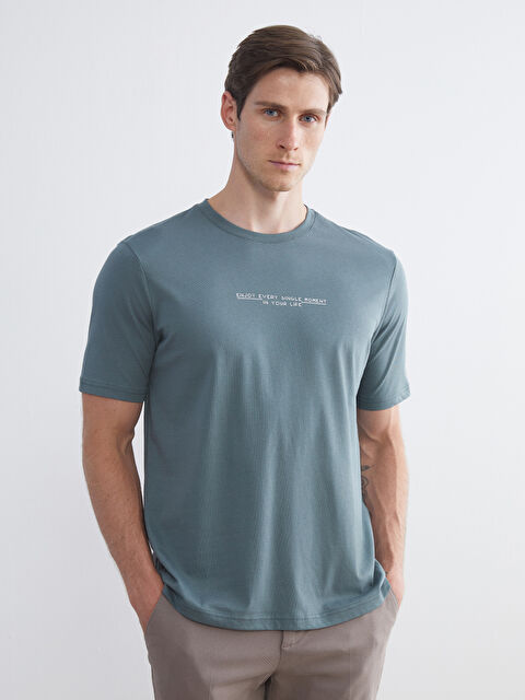 LCWAIKIKI Classic Bisiklet Yaka Baskılı Penye Erkek Tişört - S5S892Z8-P5X