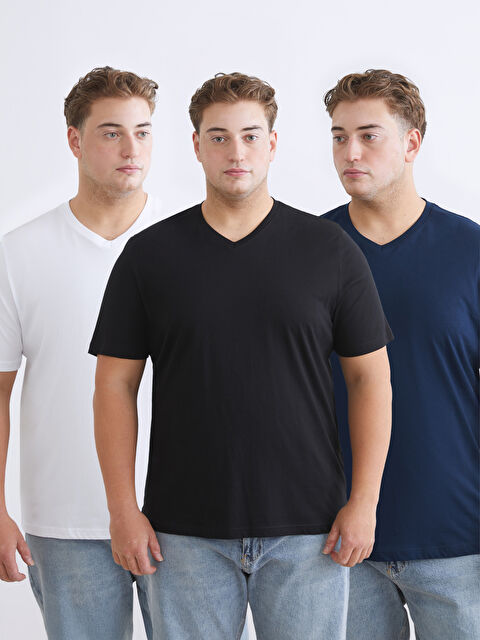 LCWAIKIKI Classic V Yaka Penye Erkek Tişört 3'lü Paket - S5S909Z8-CVL