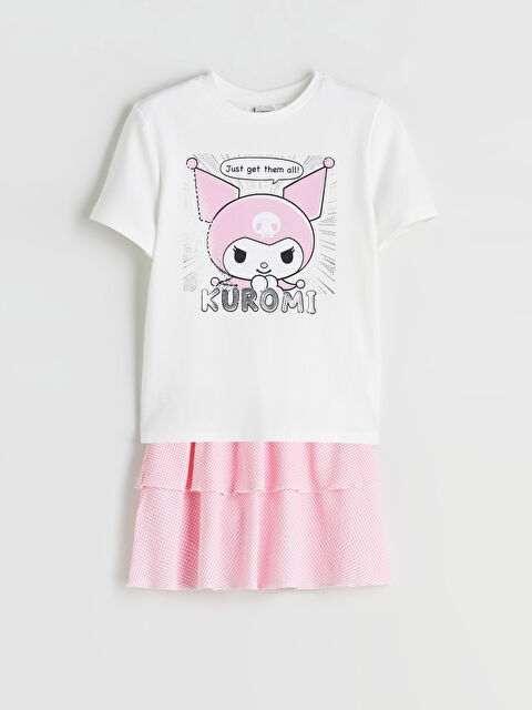 LCW Kids Bisiklet Yaka Kuromi Baskılı Kız Çocuk Tişört ve Etek - S5S918Z4-R9J