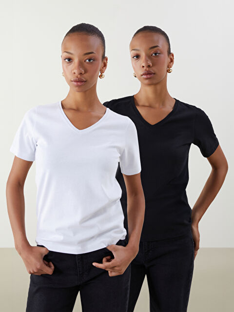 LCW ECO V Yaka Kadın Tişört 2'li - S5S925Z8-ZUX