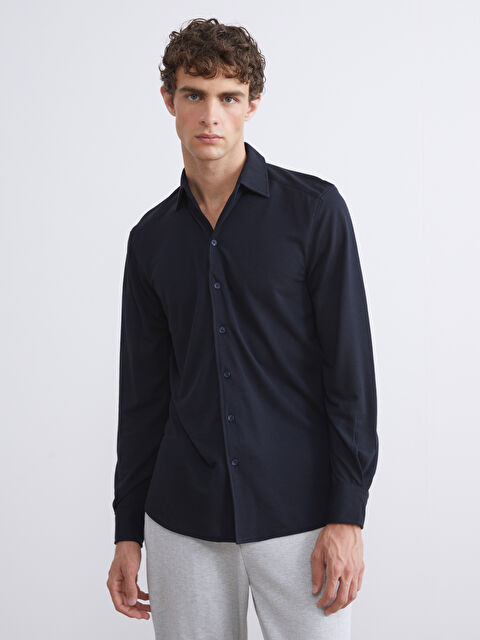 SOUTHBLUE Slim Fit Uzun Kollu Keten Görünümlü Erkek Gömlek - S5S931Z8-RFH