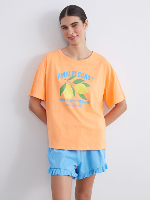 LCW DREAM Bisiklet Yaka Baskılı Kadın Şortlu Pijama Takımı - S5SA80Z8-GEZ