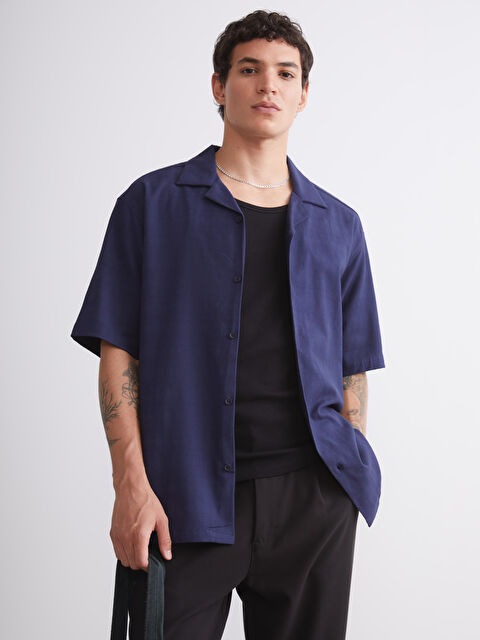 XSIDE Regular Fit Resort Yaka Kısa Kollu Erkek Gömlek - S5SA95Z8-J2Y