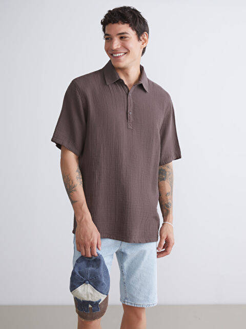 XSIDE Rahat Kalıp Kısa Kollu Müslin Erkek Gömlek - S5SA96Z8-HEH