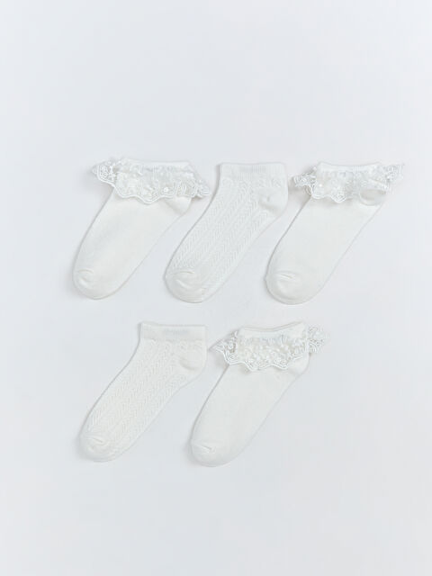 LCW Kids Dantel Detaylı Kız Çocuk Patik Çorap 5'li - S5SB15Z4-JYX