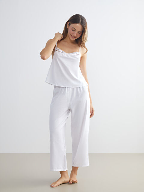 LCW DREAM Kare Yaka Dantel Detaylı Poplin Kadın Pijama Takım - S5SB97Z8-FES