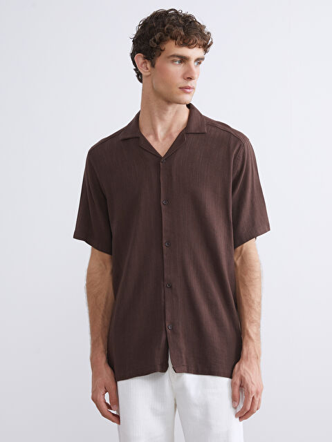 SOUTHBLUE Regular Fit Resort Yaka Keten Karışımlı Erkek Gömlek - S5SC13Z8-14F