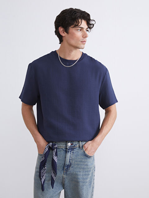 XSIDE Bisiklet Yaka Müslin Erkek Tişört - S5SC42Z8-Z46