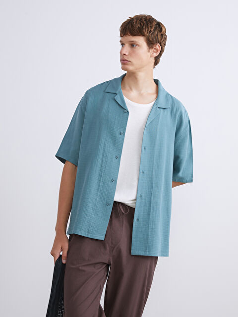 XSIDE Rahat Kalıp Resort Yaka Kısa Kollu Müslin Erkek Gömlek - S5SC63Z8-DBJ