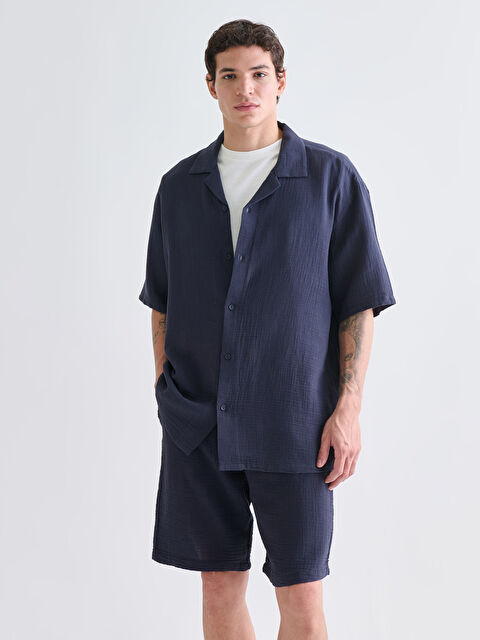 XSIDE Rahat Kalıp Resort Yaka Kısa Kollu Müslin Erkek Gömlek - S5SC63Z8-J2X