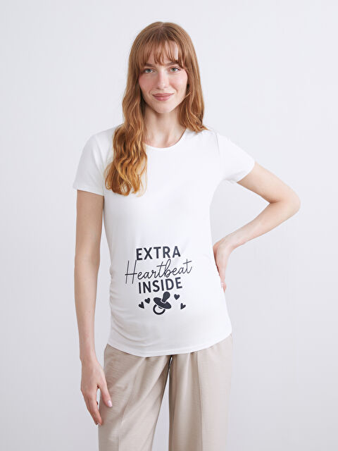 LCW Comfort Büzgülü Baskılı Hamile Tişört - S5SD16Z8-Q6K