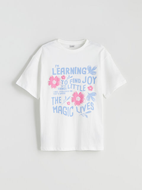 LCW Kids Bisiklet Yaka Çiçekli Kız Çocuk Tişört - S5SD23Z4-FDU