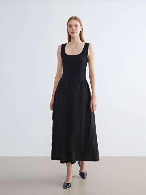 LCWAIKIKI Classic Kare Yaka Belden Oturtmalı Elbise - S5SF46Z8-CVL