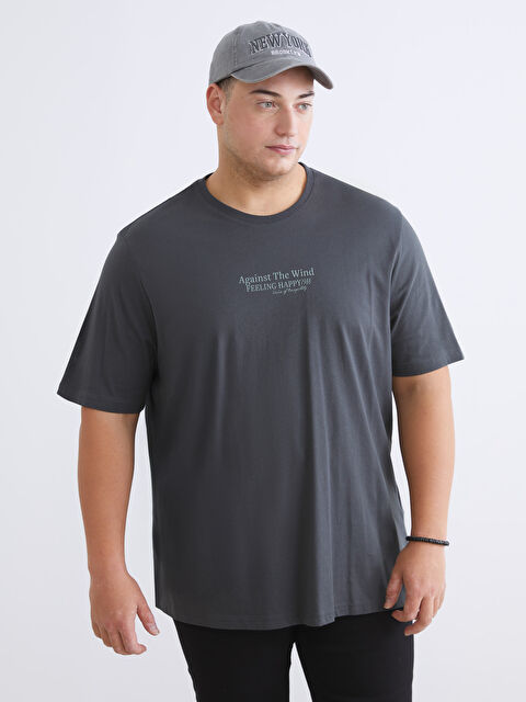 LCWAIKIKI Classic Büyük Beden Bisiklet Yaka Baskılı Penye Erkek Tişört - S5SF47Z8-ZM7