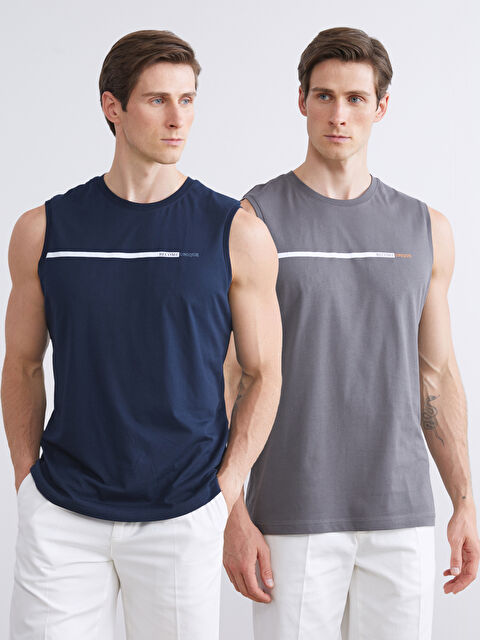 LCWAIKIKI Classic Bisiklet Yaka Baskılı Penye Erkek Kolsuz Tişört 2'li Paket - S5SF51Z8-YUG