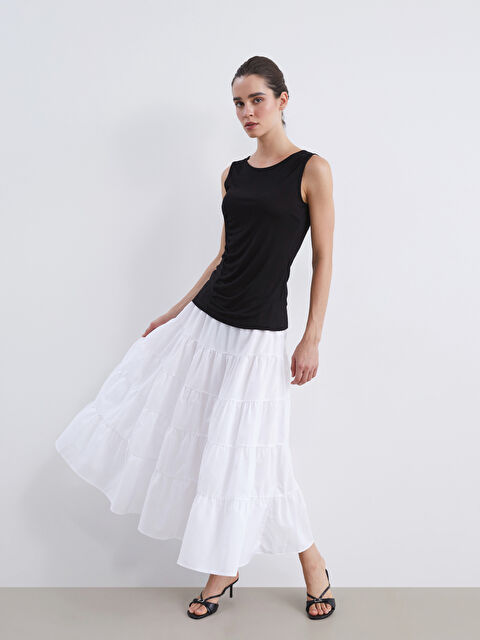 Natuvera Beli Lastikli Katkat Poplin Etek - S5SF54Z8-ZUY