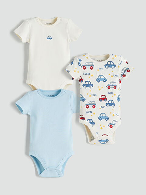 LCW baby Baskılı Erkek Bebek Çıtçıtlı Bodysuit 3'lü - S5SH20Z1-R9J