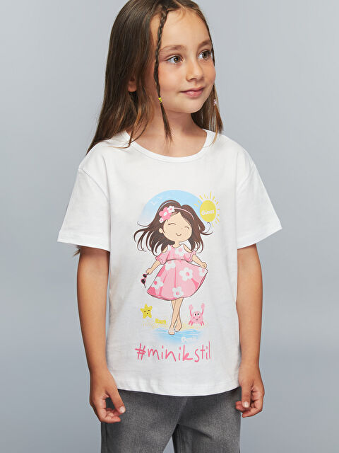 LCW Kids Bisiklet Yaka Slogan Baskılı Kız Çocuk Tişört - S5SI34Z1-R9J