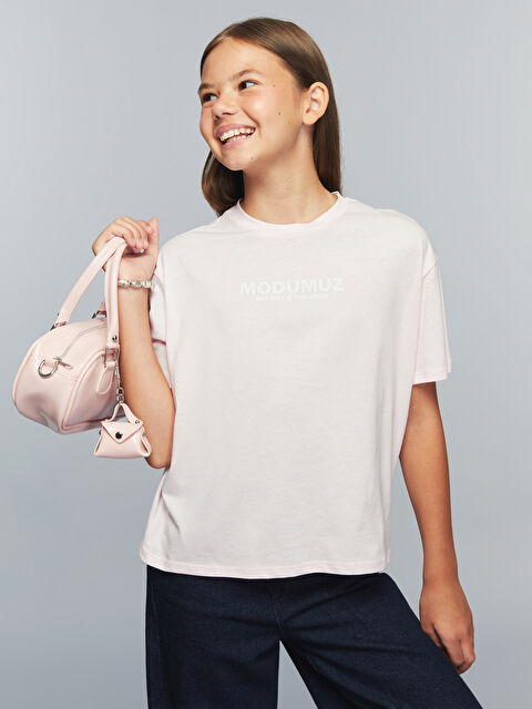 LCW Kids Bisiklet Yaka Slogan Baskılı Kız Çocuk Tişört - S5SI41Z4-ZN8