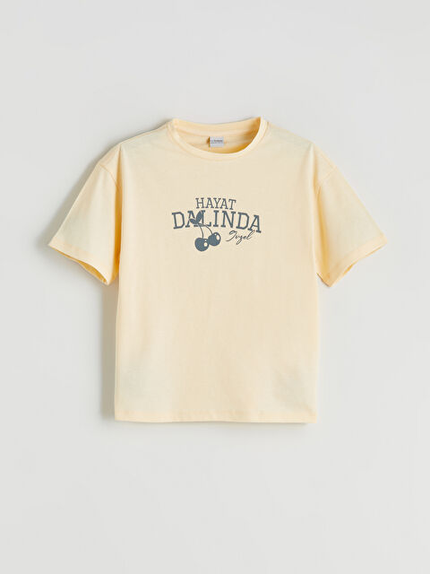 LCW Kids Bisiklet Yaka Slogan Baskılı Kız Çocuk Tişört - S5SI41Z4-FRS