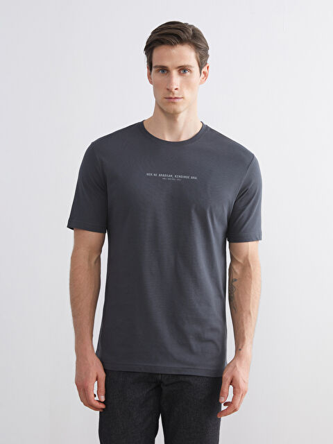 LCWAIKIKI Classic Bisiklet Yaka Baskılı Penye Erkek Tişört - S5SI68Z8-ZM7