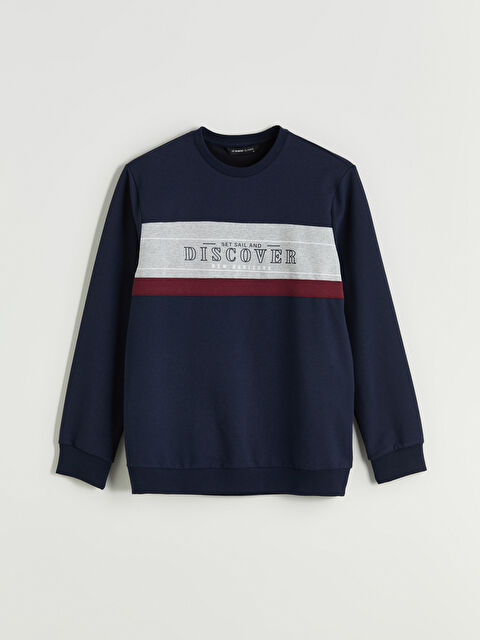 LCWAIKIKI Classic Bisiklet Yaka Uzun Kollu Baskılı Erkek Sweatshirt - W43231Z8-DWP